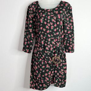 Vintage L.A. Spice 90's Grunge Black Floral Mini Dress Womens Size 7